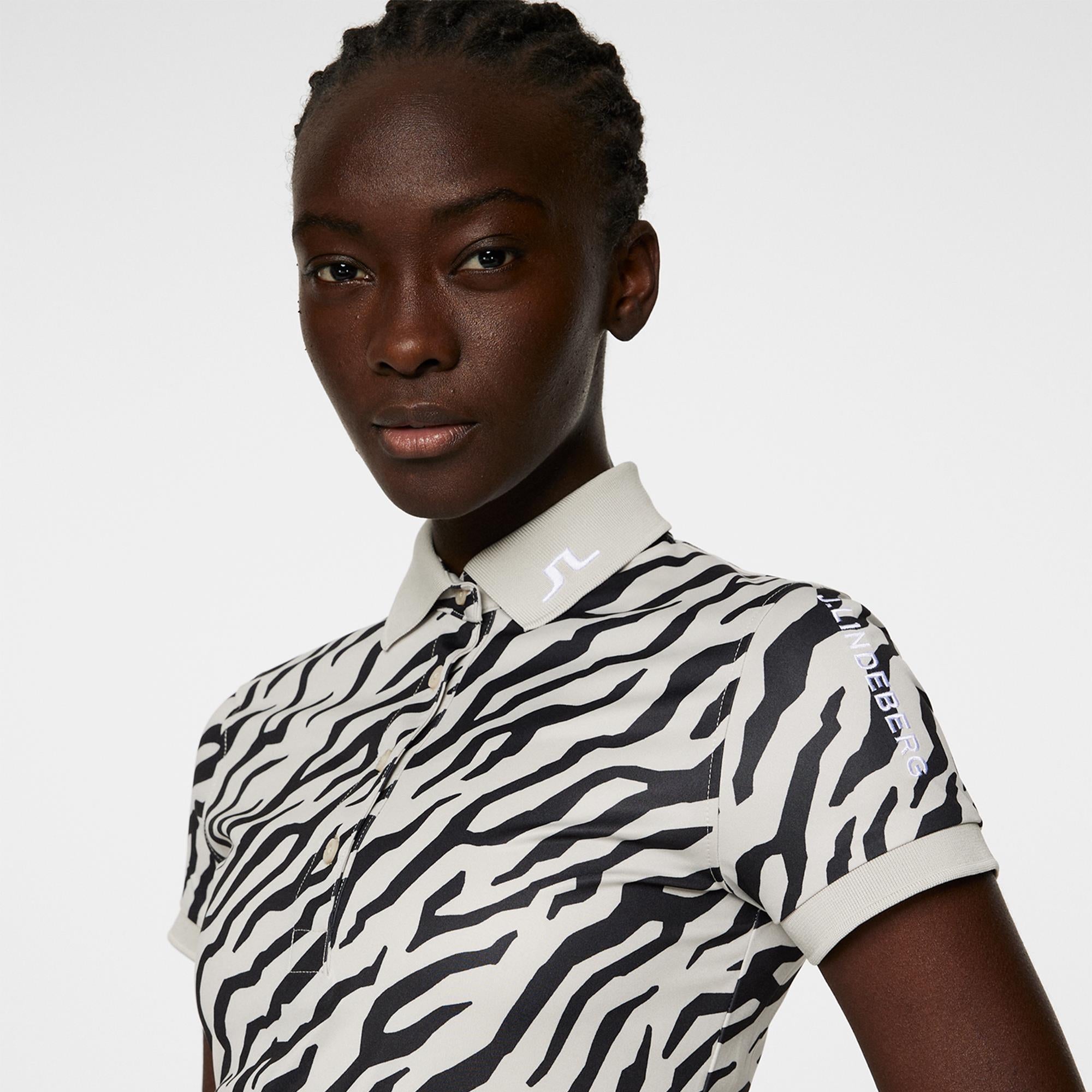 J Lindeberg Tour Tech Print Ladies Golf Polo Shirt Tour Tiger Moonbeam